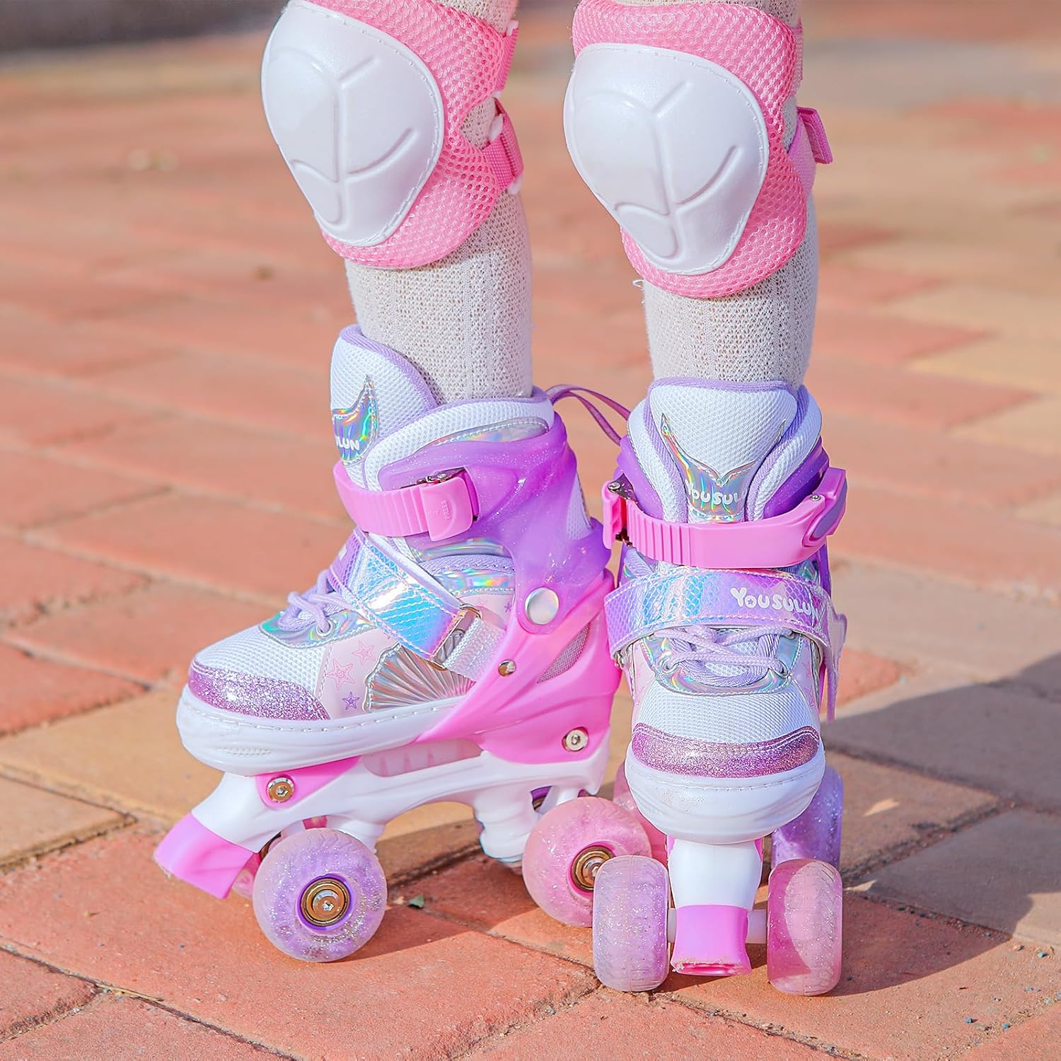 子供用 ローラースケート 可調整 ダブルローラー 発光 ホイール 光る 靴 男の子 女の子 初心者向け 紫色 安全 快適 アウトドア スポーツ 誕生日 プレゼント クリスマス ギフト おもちゃ ZiSP - 画像 (7)