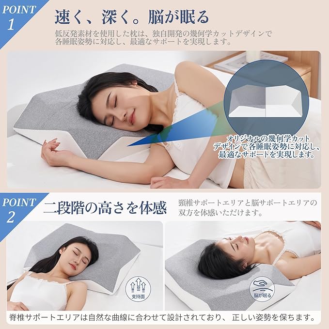 頚部サポート効果 首と肩の疲労を和らげ 睡眠の質を向上させる 枕 低反発 まくら 安眠枕 快眠枕 首が痛くならない 首肩フィット 頭をやさしく支える 仰向き 横向き カバー洗濯可 通気性 人間工学 肌触り良い 柔らかい 父の日 母の日 誕生日 敬老の日 プレゼントxu-a - 画像 (2)